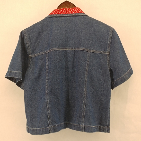 SOLD ✨80s/90s Vintage Denim Floral Zip Front Top - Picture 4 of 4